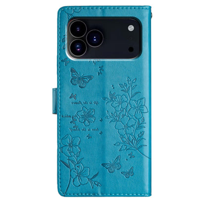 For iPhone 18 Pro Butterflies and Flowers Leather Phone Case - Blue - EDA006802930F