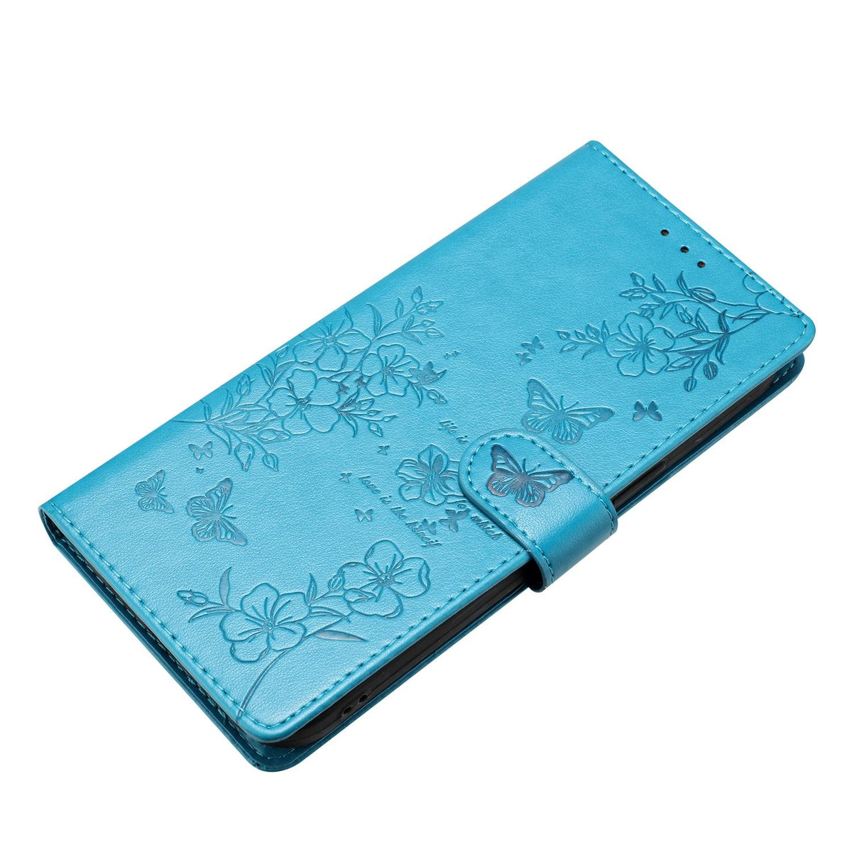 For iPhone 18 Pro Butterflies and Flowers Leather Phone Case - Blue - EDA006802930F