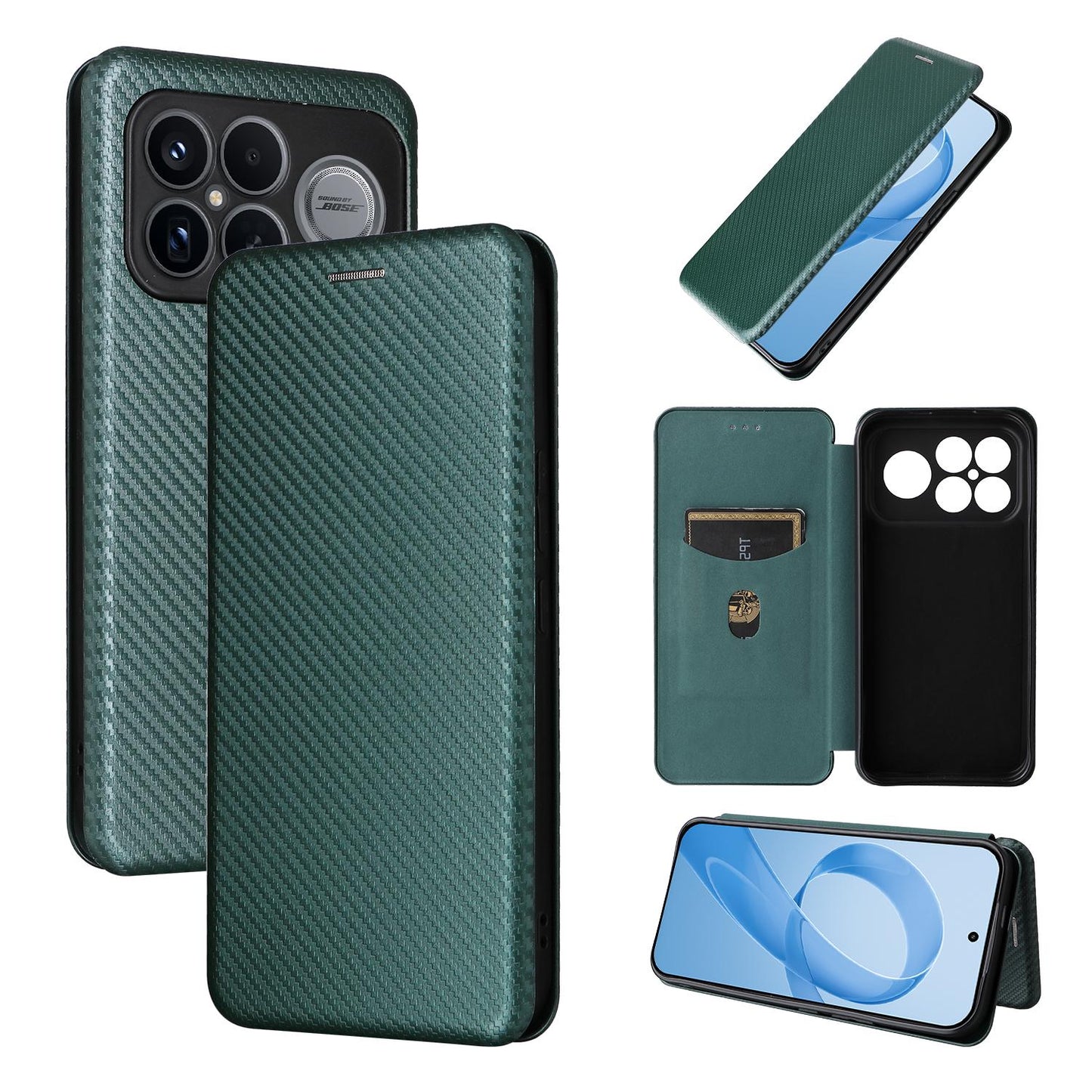 For Redmi K90 Pro Max 5G / Poco F8 Ultra Carbon Fiber Texture Flip Leather Phone Case(Green)