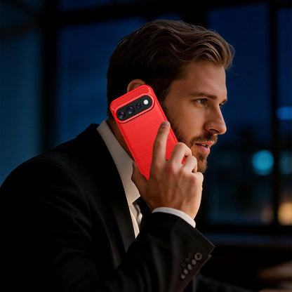 For Google Pixel 11 Carbon Fiber Brushed Texture TPU Phone Case - Red - EDA006821009B