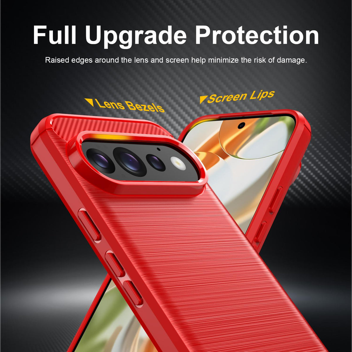 For Google Pixel 11 Pro Carbon Fiber Brushed Texture TPU Phone Case - Red - EDA006821010B