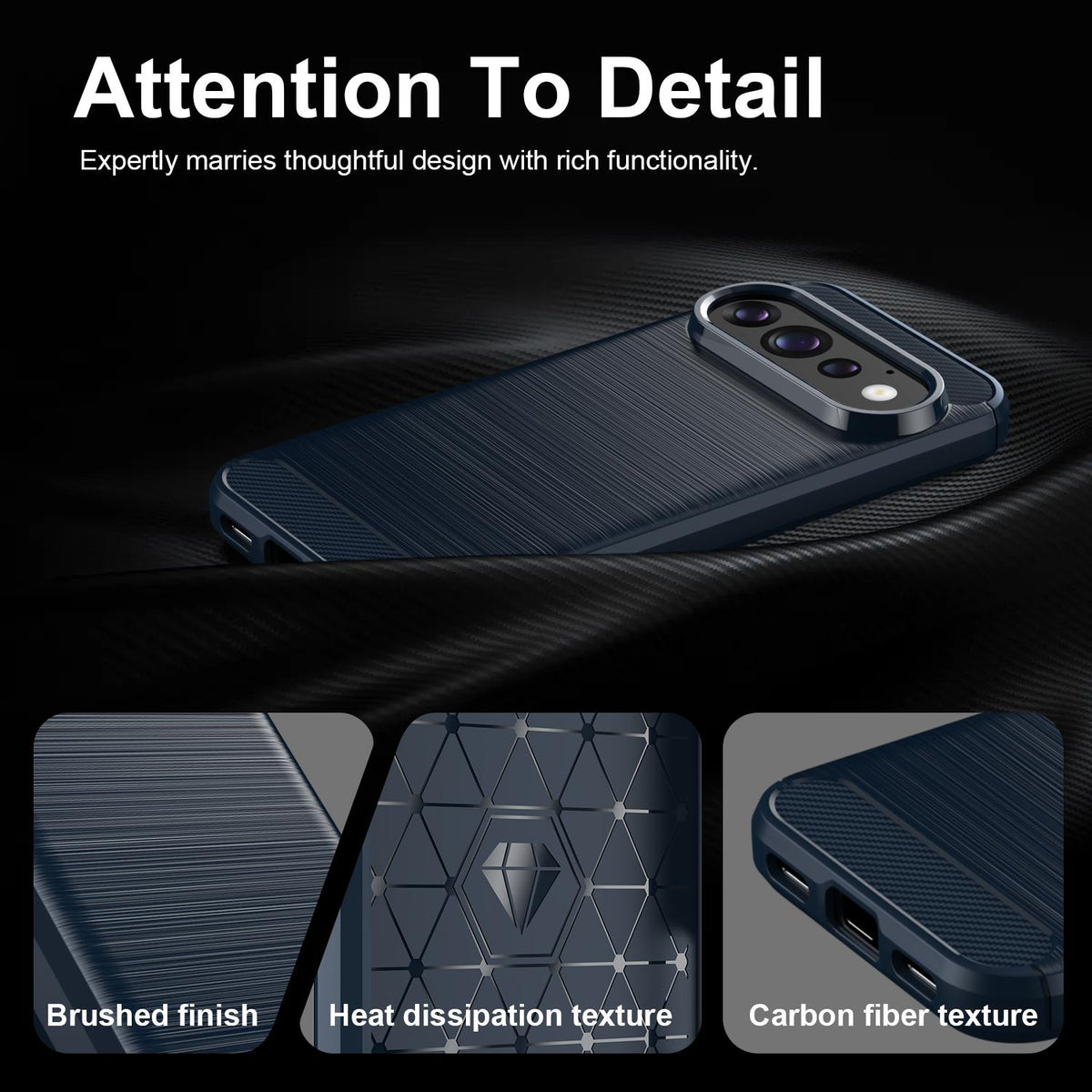 For Google Pixel 11 Pro Carbon Fiber Brushed Texture TPU Phone Case - Blue - EDA006821010C