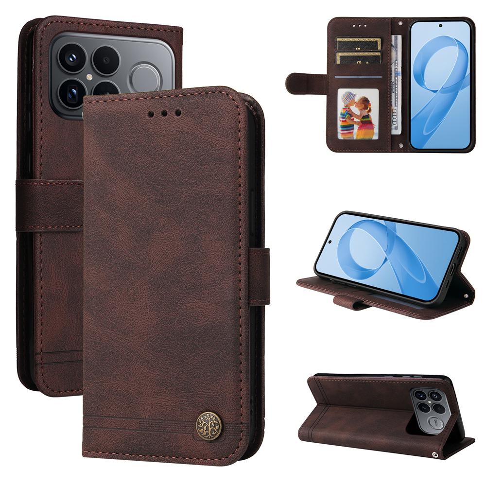For Redmi K90 Pro Max / Xiaomi Poco F8 Ultra 5G Skin Feel Life Tree Metal Button Leather Phone Case(Brown)