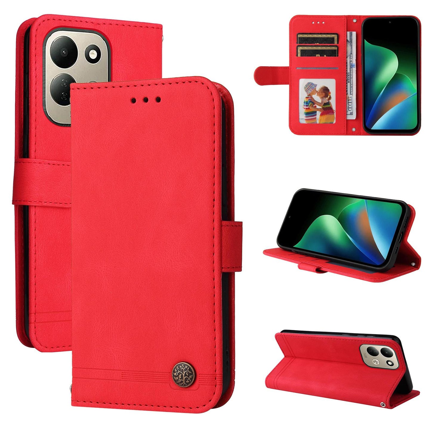 For Redmi 17 5G / 4G Global 170mm Skin Feel Life Tree Metal Button Leather Phone Case(Red)