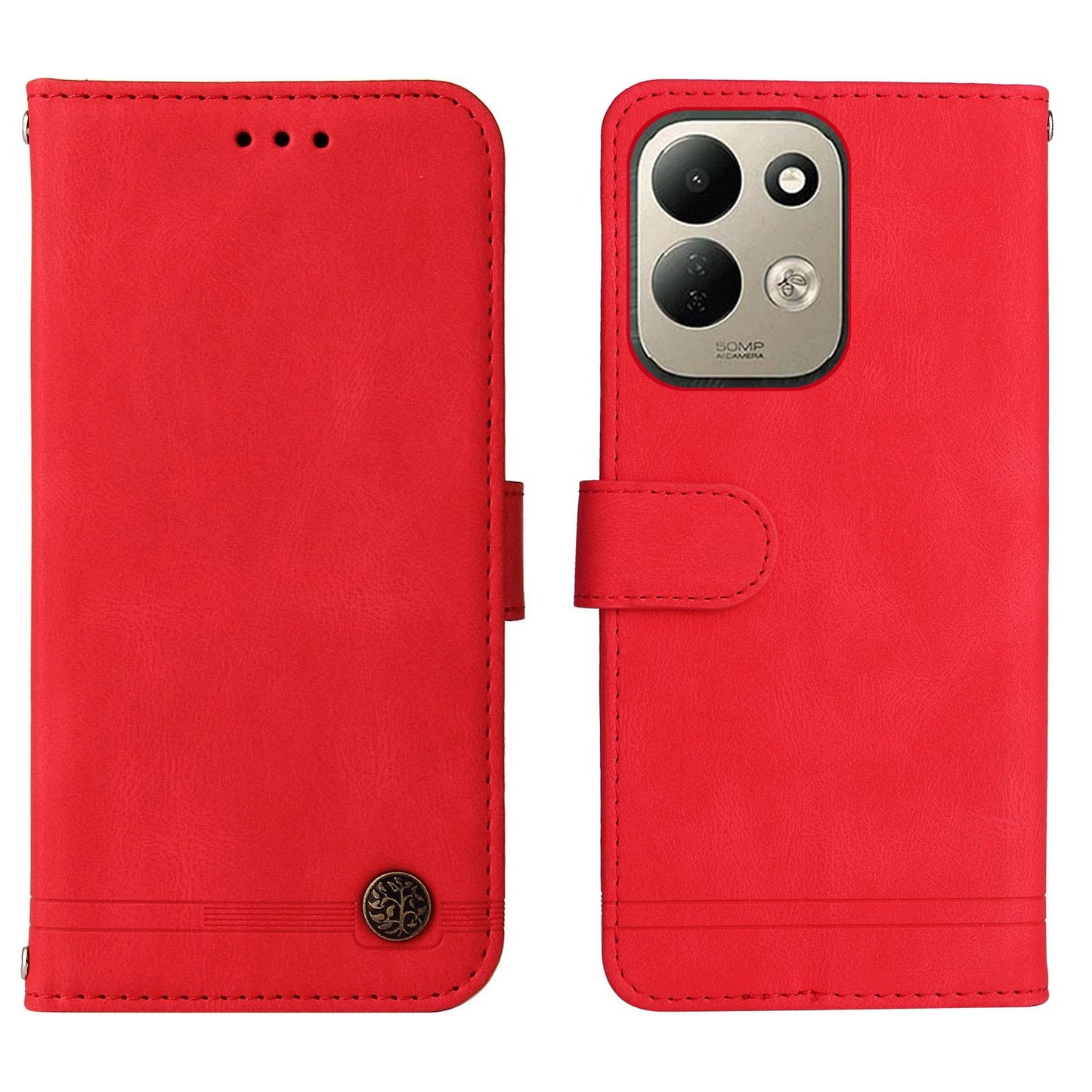 For Redmi 17 5G / 4G Global 170mm Skin Feel Life Tree Metal Button Leather Phone Case(Red)