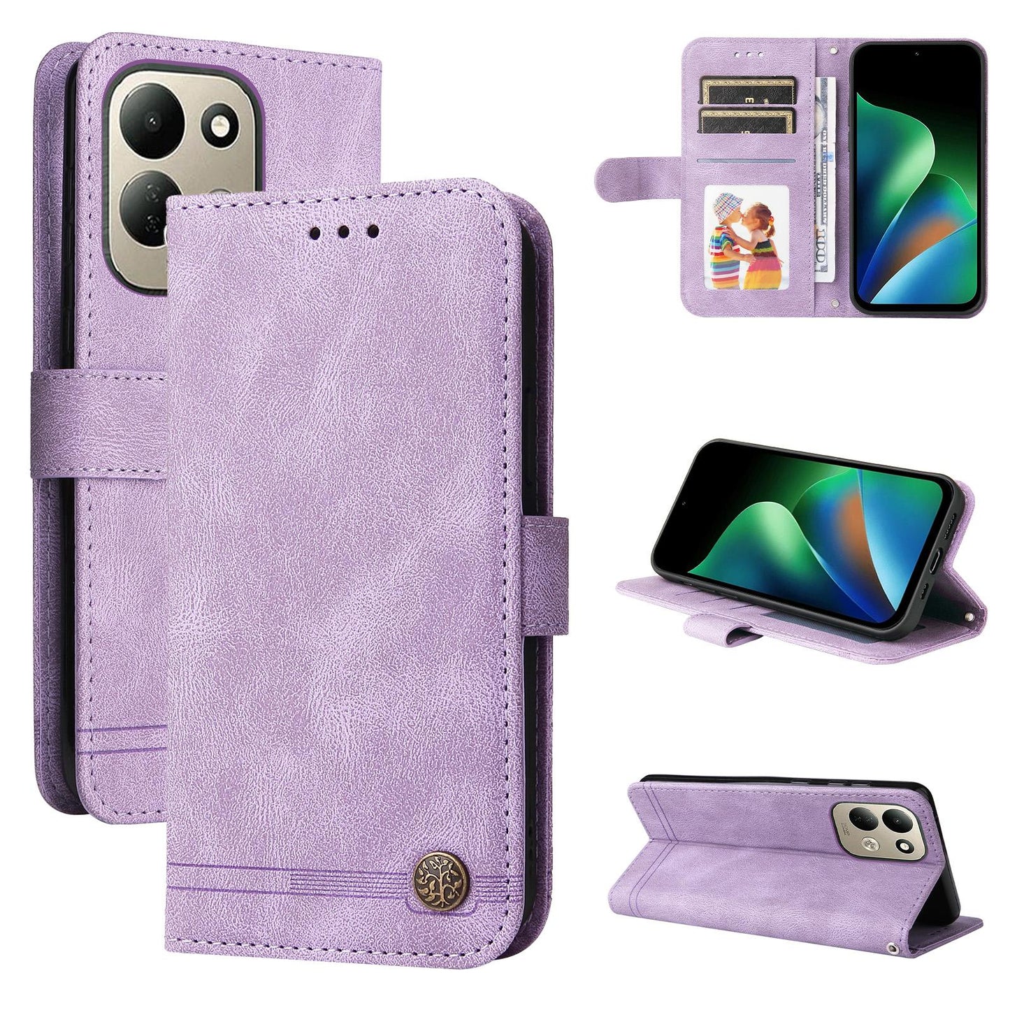 For Redmi 17 5G / 4G Global 170mm Skin Feel Life Tree Metal Button Leather Phone Case(Purple)