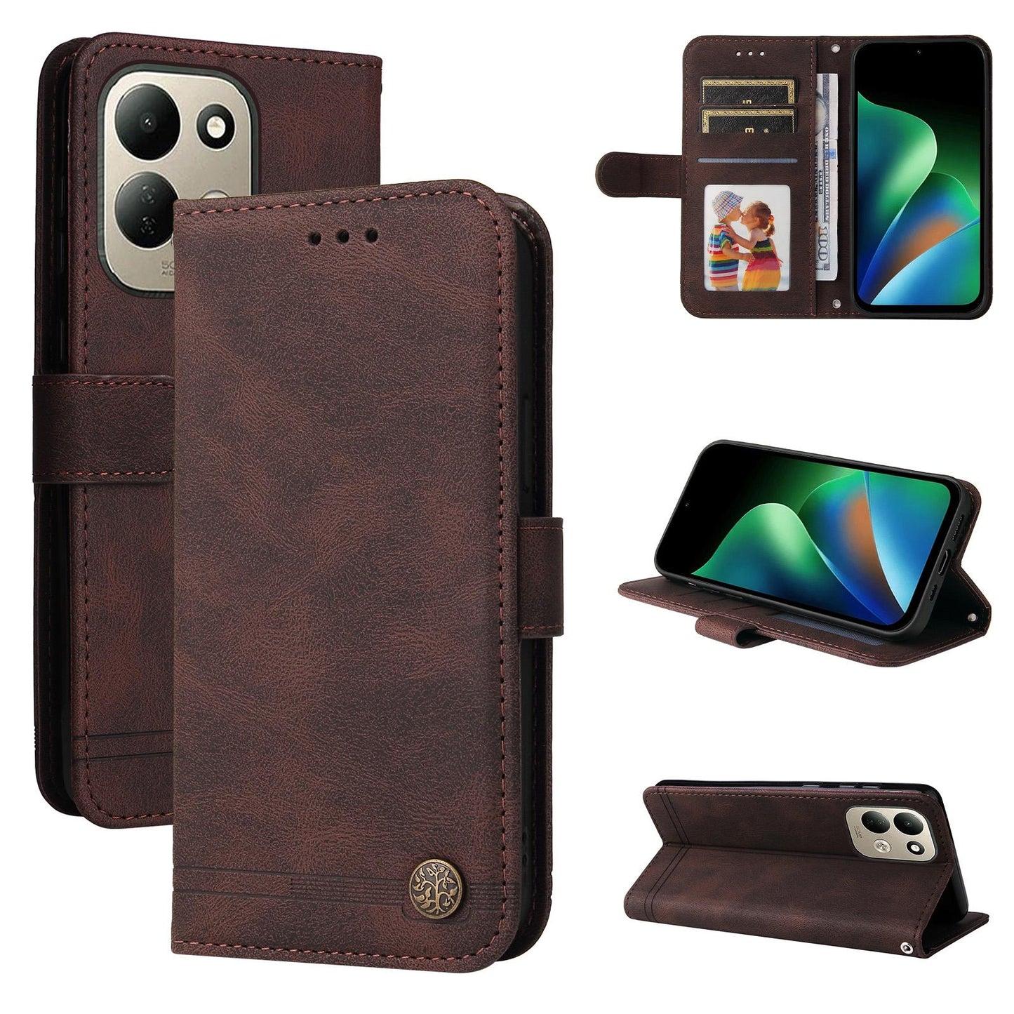 For Redmi 17 5G / 4G Global 170mm Skin Feel Life Tree Metal Button Leather Phone Case(Brown)