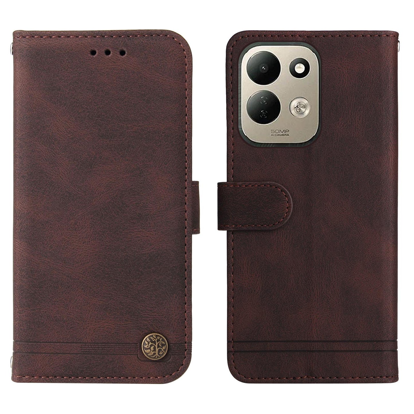 For Redmi 17 5G / 4G Global 170mm Skin Feel Life Tree Metal Button Leather Phone Case(Brown)