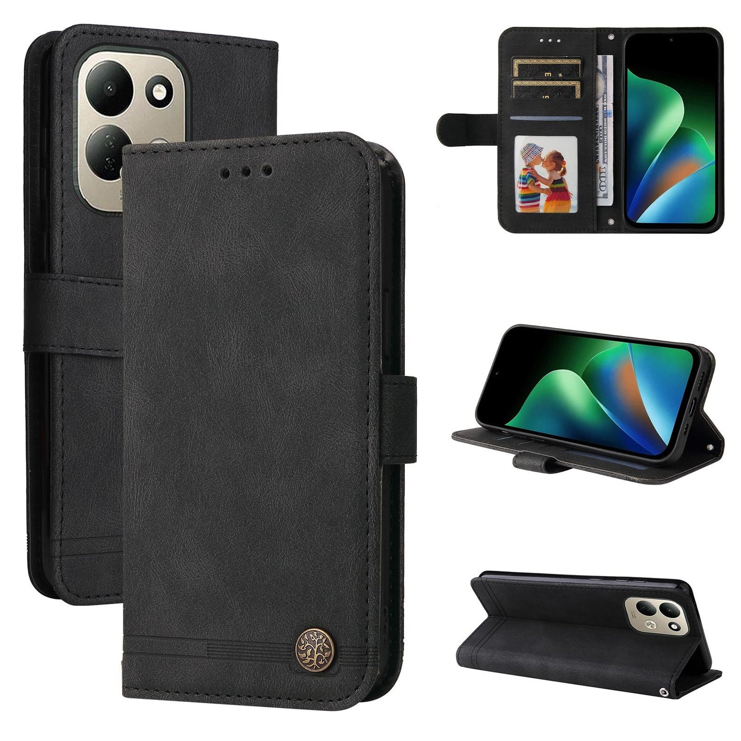 For Redmi 17 5G / 4G Global 170mm Skin Feel Life Tree Metal Button Leather Phone Case(Black)