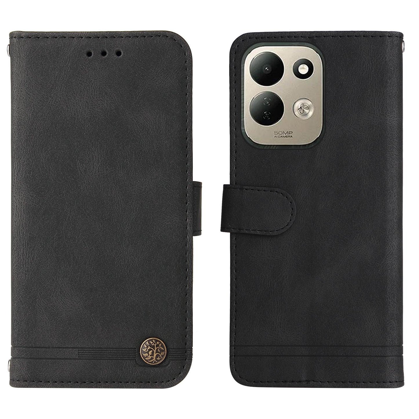For Redmi 17 5G / 4G Global 170mm Skin Feel Life Tree Metal Button Leather Phone Case(Black)