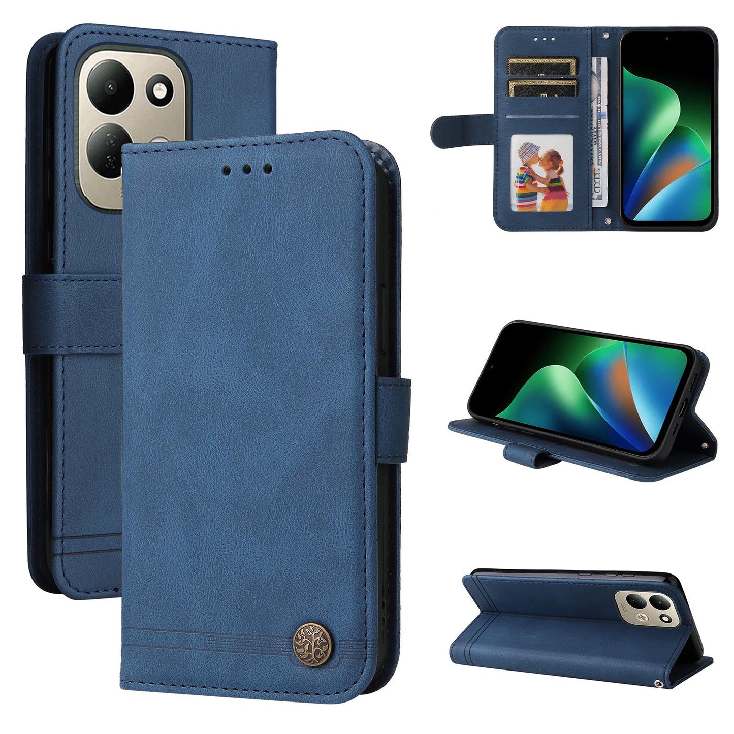 For Redmi 17 5G / 4G Global 170mm Skin Feel Life Tree Metal Button Leather Phone Case(Blue)