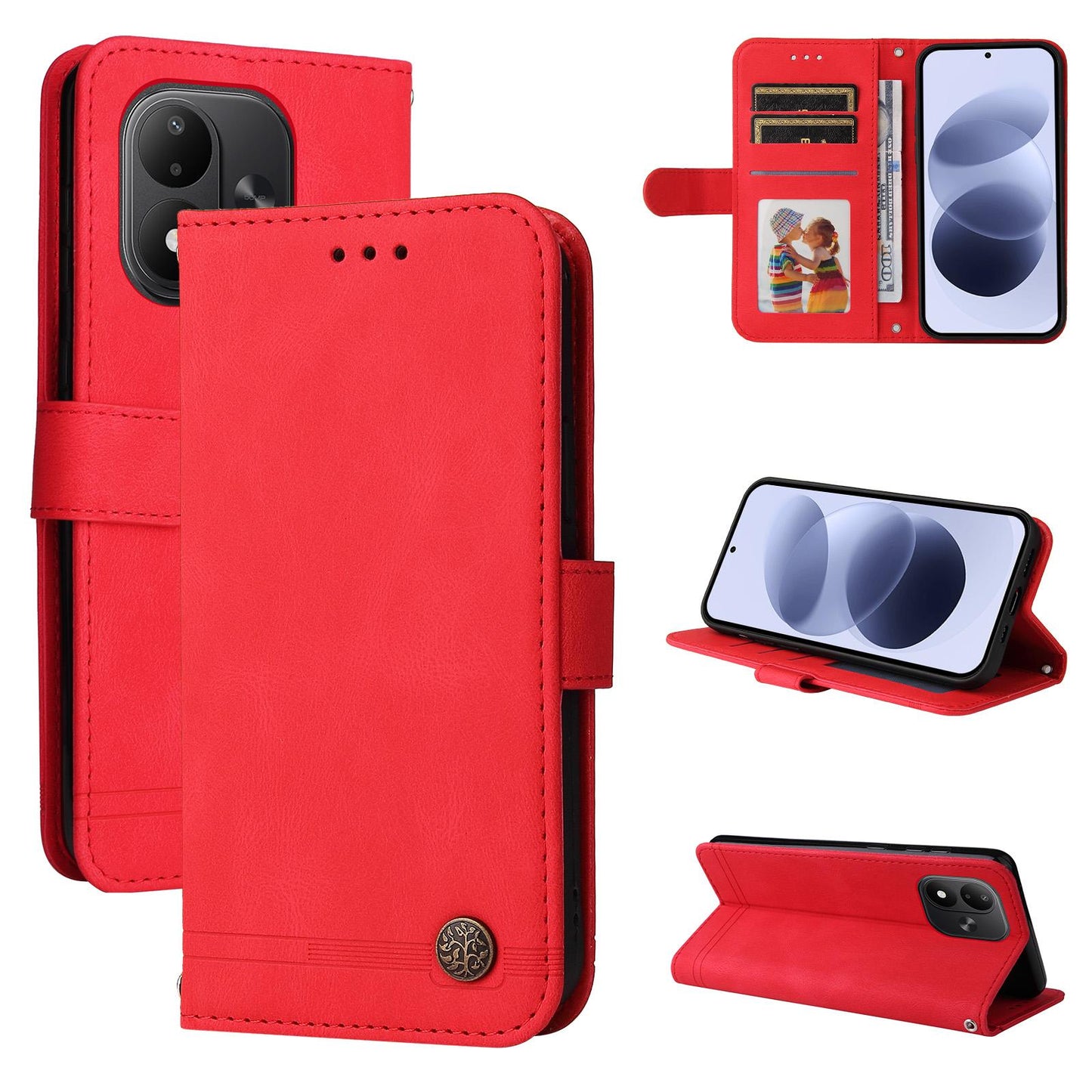 For Redmi Note 17 5G / 4G Global 171mm Skin Feel Life Tree Metal Button Leather Phone Case(Red)