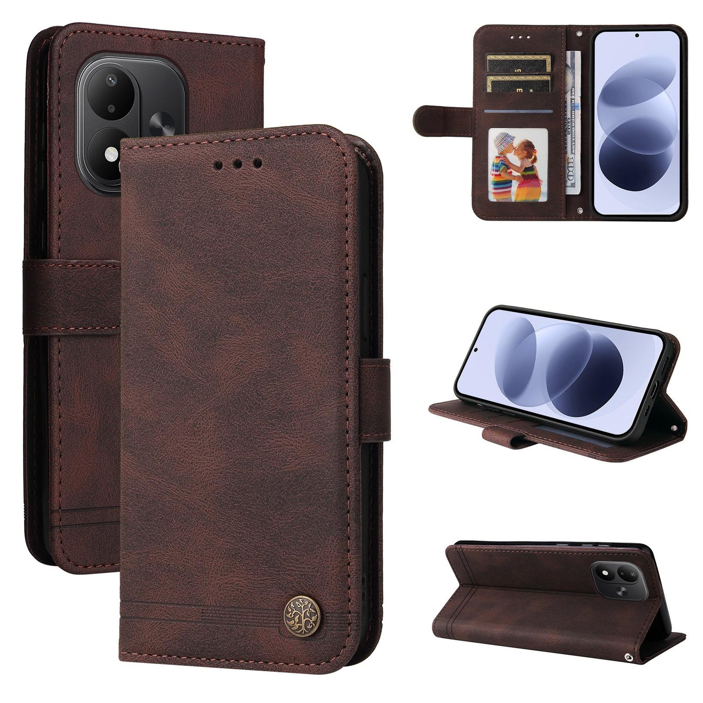 For Redmi Note 17 5G / 4G Global 171mm Skin Feel Life Tree Metal Button Leather Phone Case(Brown)
