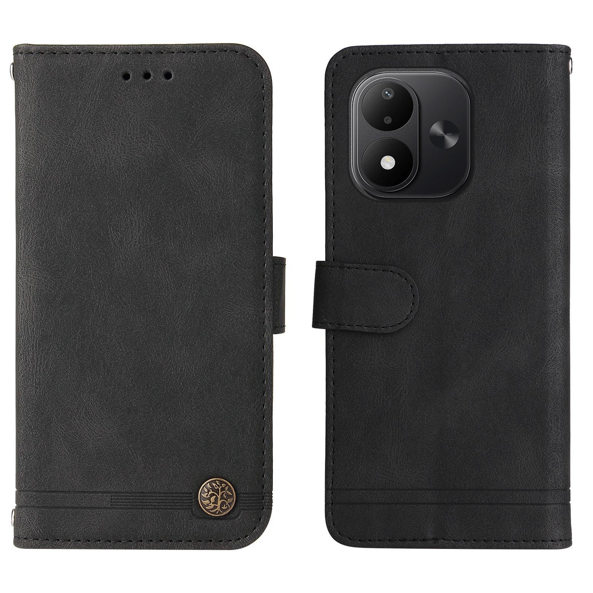 For Redmi Note 17 5G / 4G Global 169.7mm Skin Feel Life Tree Metal Button Leather Phone Case - Black - EDA006821327D