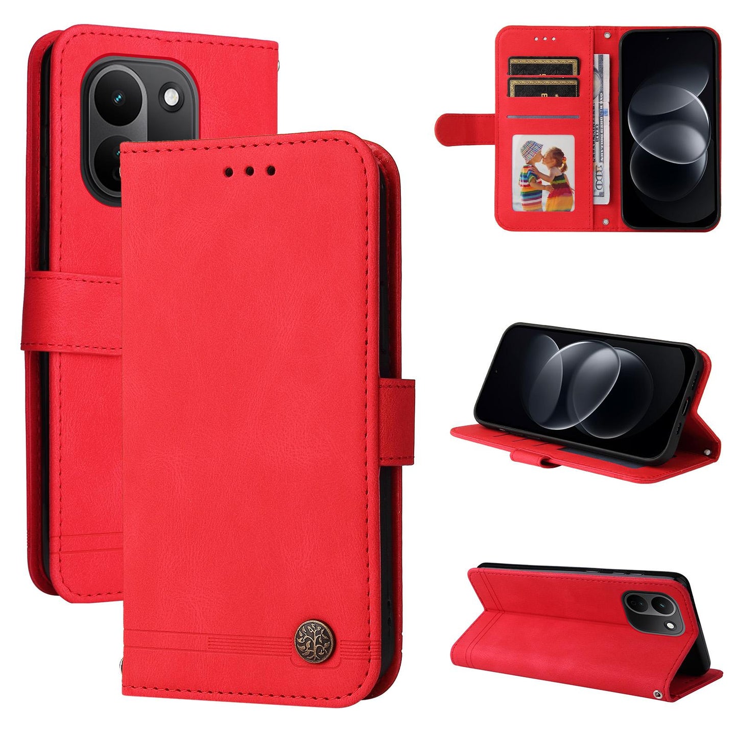 For Redmi Note 17 Pro+ 5G Global 163mm Skin Feel Life Tree Metal Button Leather Phone Case(Red)