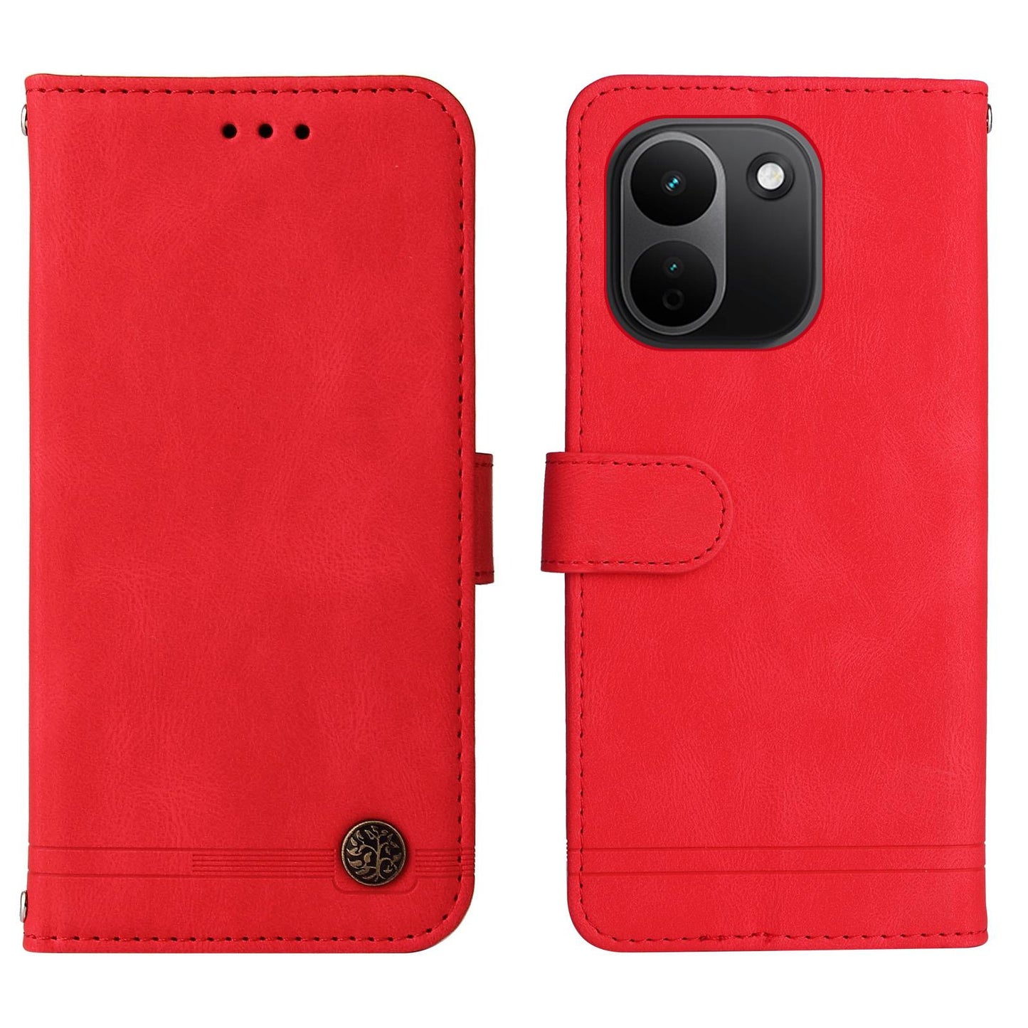 For Redmi Note 17 Pro+ 5G Global 163mm Skin Feel Life Tree Metal Button Leather Phone Case(Red)