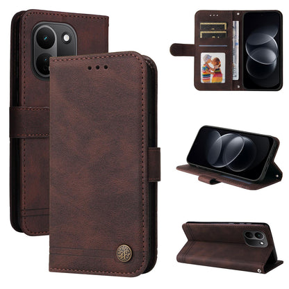 For Redmi Note 17 Pro+ 5G Global 163mm Skin Feel Life Tree Metal Button Leather Phone Case(Brown)