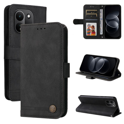 For Redmi Note 17 Pro+ 5G Global 163mm Skin Feel Life Tree Metal Button Leather Phone Case(Black)