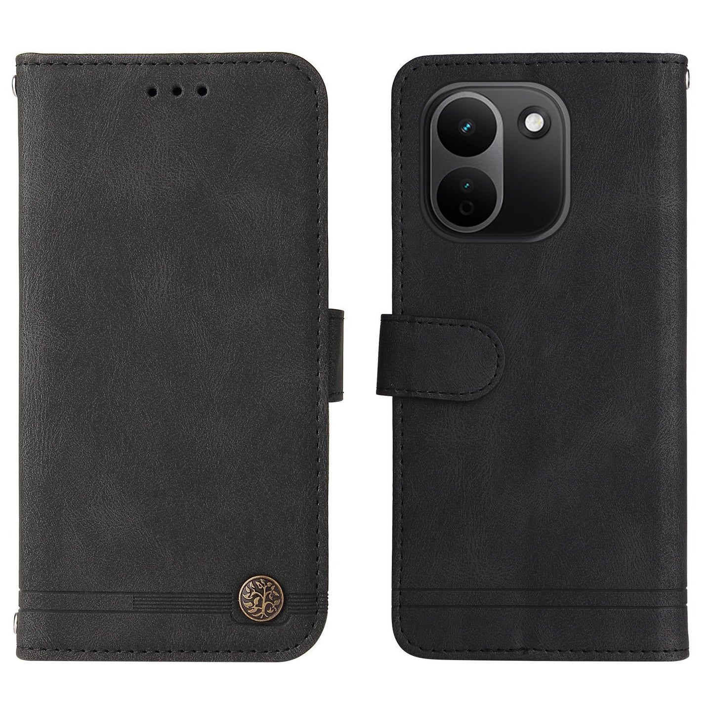 For Redmi Note 17 Pro+ 5G Global 163mm Skin Feel Life Tree Metal Button Leather Phone Case(Black)