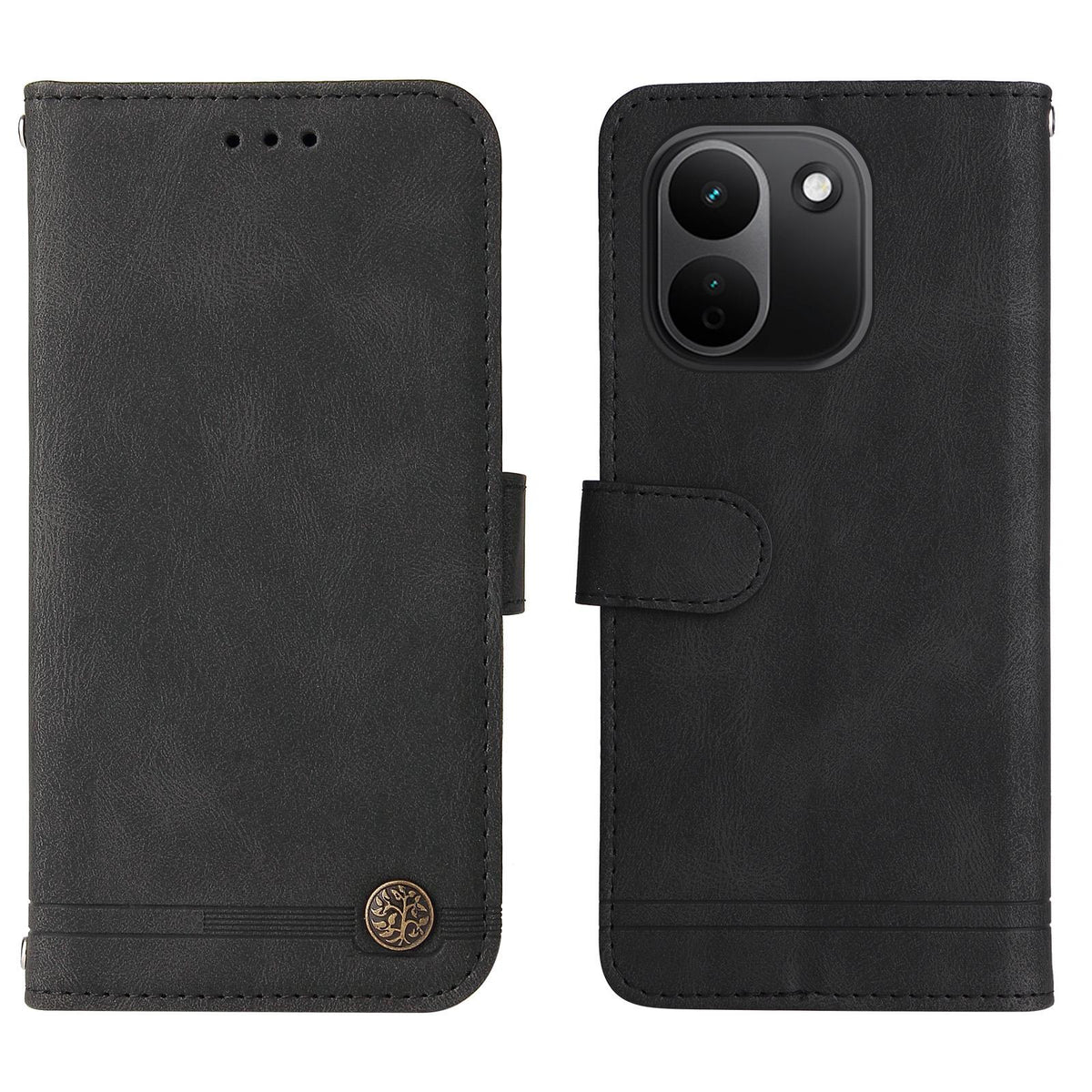 For Redmi Note 17 Pro+ 5G Global 163.4mm Skin Feel Life Tree Metal Button Leather Phone Case - Black - EDA006821328D