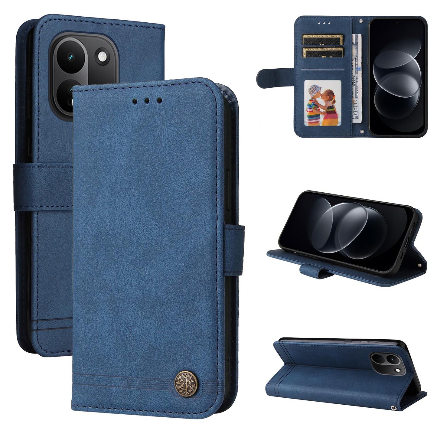 For Redmi Note 17 Pro+ 5G Global 163mm Skin Feel Life Tree Metal Button Leather Phone Case(Blue)