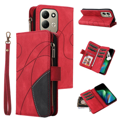 For Redmi 17 5G / 4G Global 170mm Dual-color 9 Card Slots Zipper Wallet Leather Phone Case(Red)