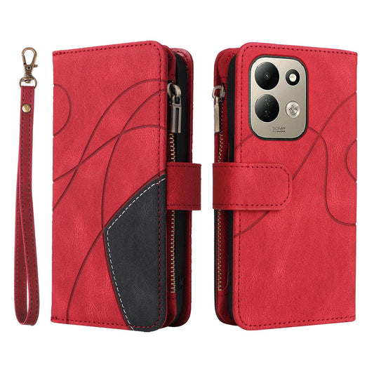 For Redmi 17 5G / 4G Global 170mm Dual-color 9 Card Slots Zipper Wallet Leather Phone Case(Red)