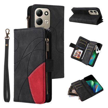 For Redmi 17 5G / 4G Global 170mm Dual-color 9 Card Slots Zipper Wallet Leather Phone Case(Black)