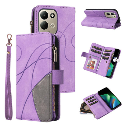For Redmi 17 5G / 4G Global 170mm Dual-color 9 Card Slots Zipper Wallet Leather Phone Case(Purple)