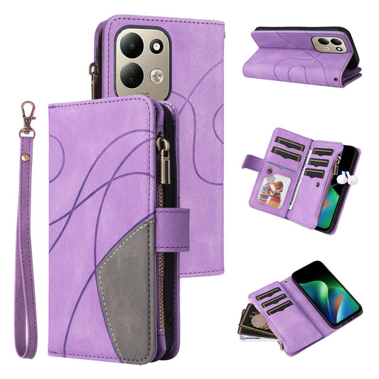 For Redmi 17 5G / 4G Global 170mm Dual-color 9 Card Slots Zipper Wallet Leather Phone Case(Purple)