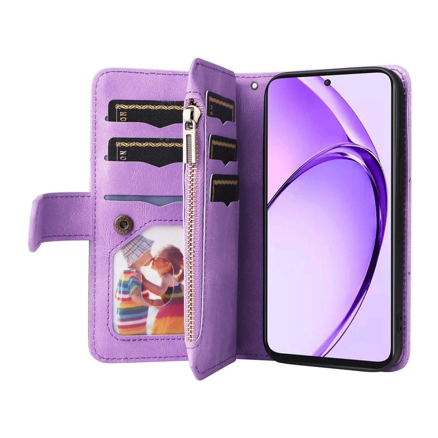 For Redmi 17 5G / 4G Global 170mm Dual-color 9 Card Slots Zipper Wallet Leather Phone Case(Purple)