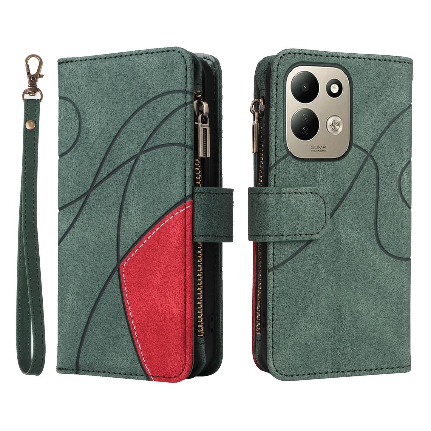 For Redmi 17 5G / 4G Global 170mm Dual-color 9 Card Slots Zipper Wallet Leather Phone Case(Green)