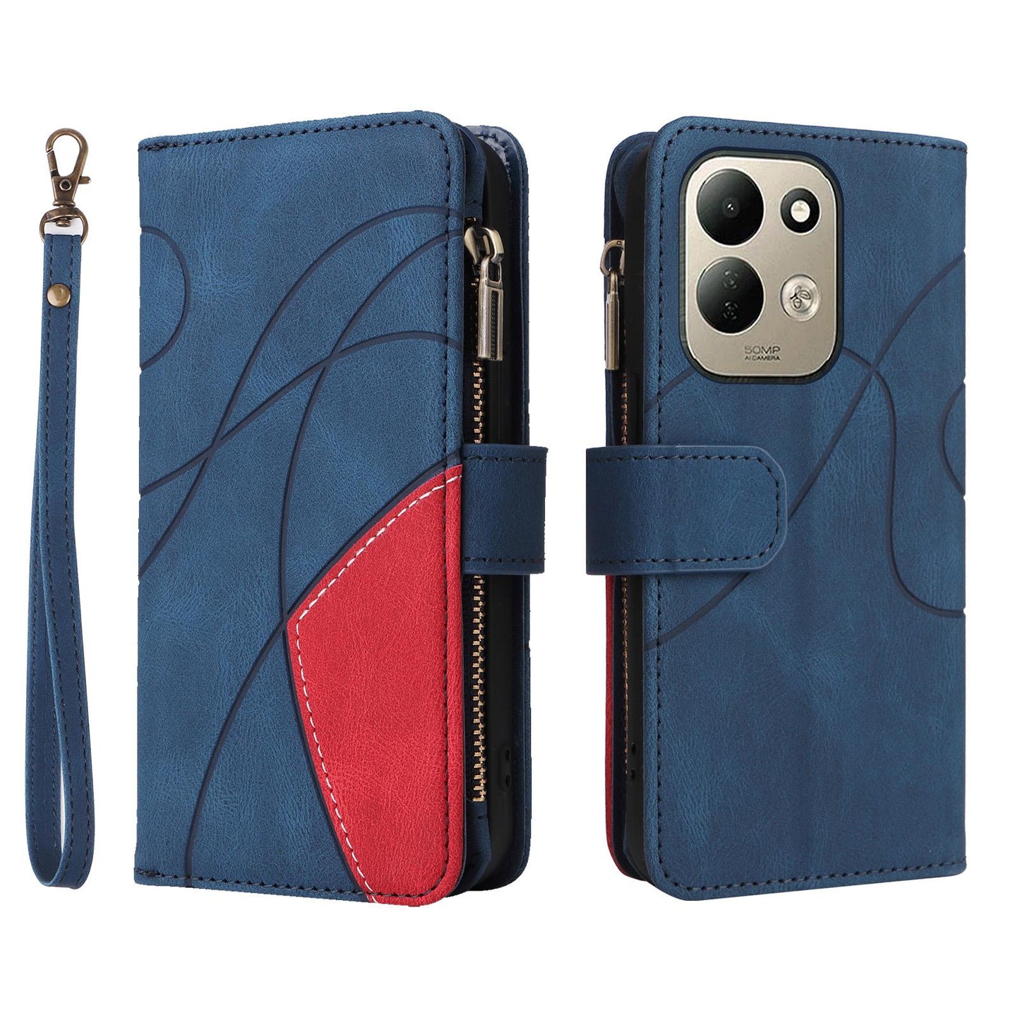 For Redmi 17 5G / 4G Global 170mm Dual-color 9 Card Slots Zipper Wallet Leather Phone Case(Blue)