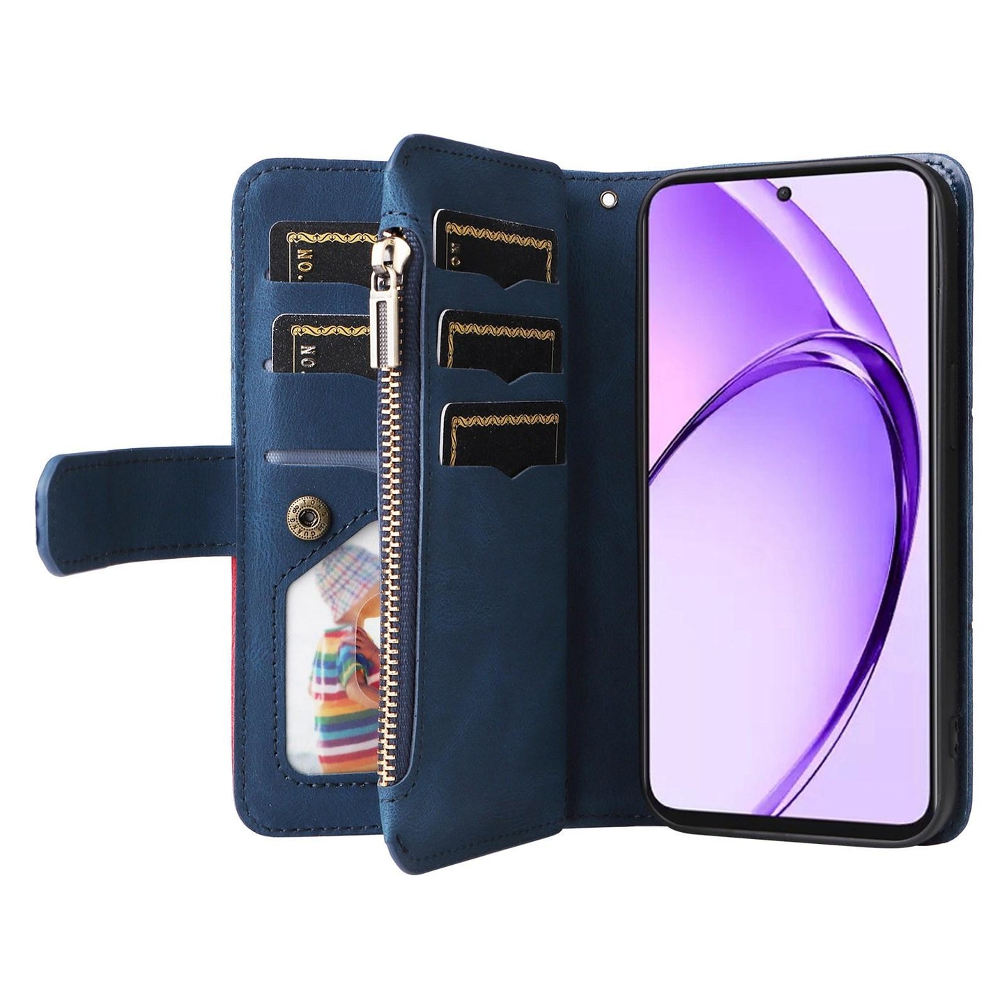 For Redmi 17 5G / 4G Global 170mm Dual-color 9 Card Slots Zipper Wallet Leather Phone Case(Blue)