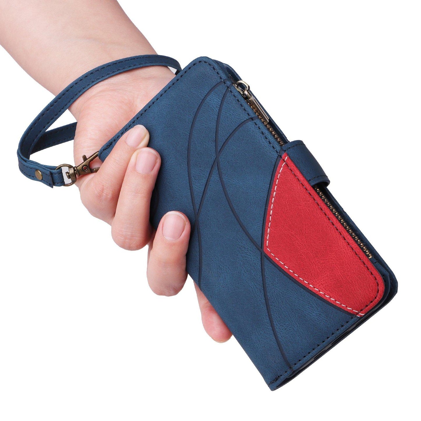 For Redmi 17 5G / 4G Global 170mm Dual-color 9 Card Slots Zipper Wallet Leather Phone Case(Blue)