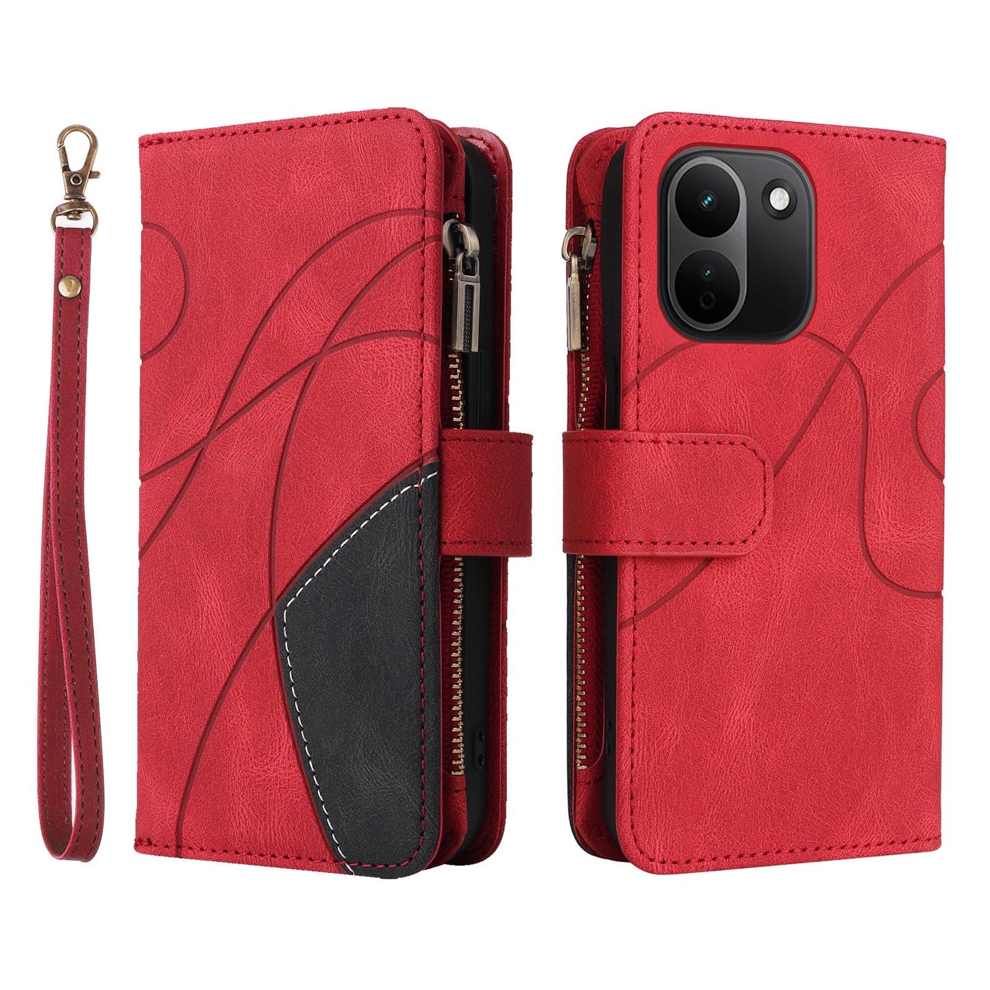 For Redmi Note 17 Pro+ 5G Global 163mm Dual-color 9 Card Slots Zipper Wallet Leather Phone Case(Red)