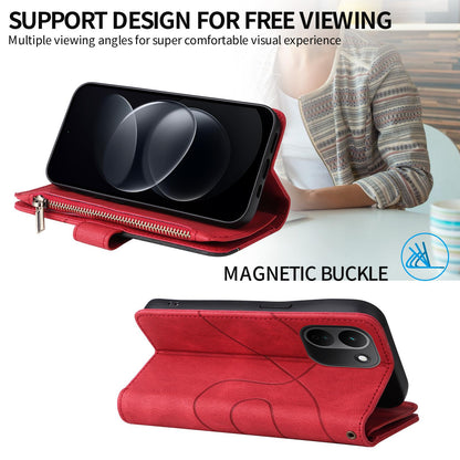 For Redmi Note 17 Pro+ 5G Global 163mm Dual-color 9 Card Slots Zipper Wallet Leather Phone Case(Red)