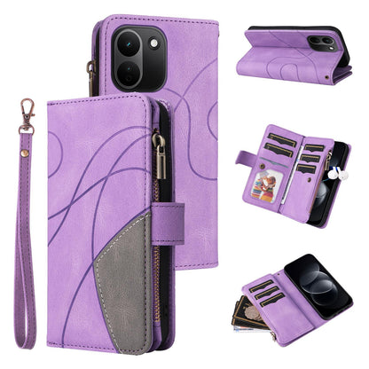 For Redmi Note 17 Pro+ 5G Global 163mm Dual-color 9 Card Slots Zipper Wallet Leather Phone Case(Purple)