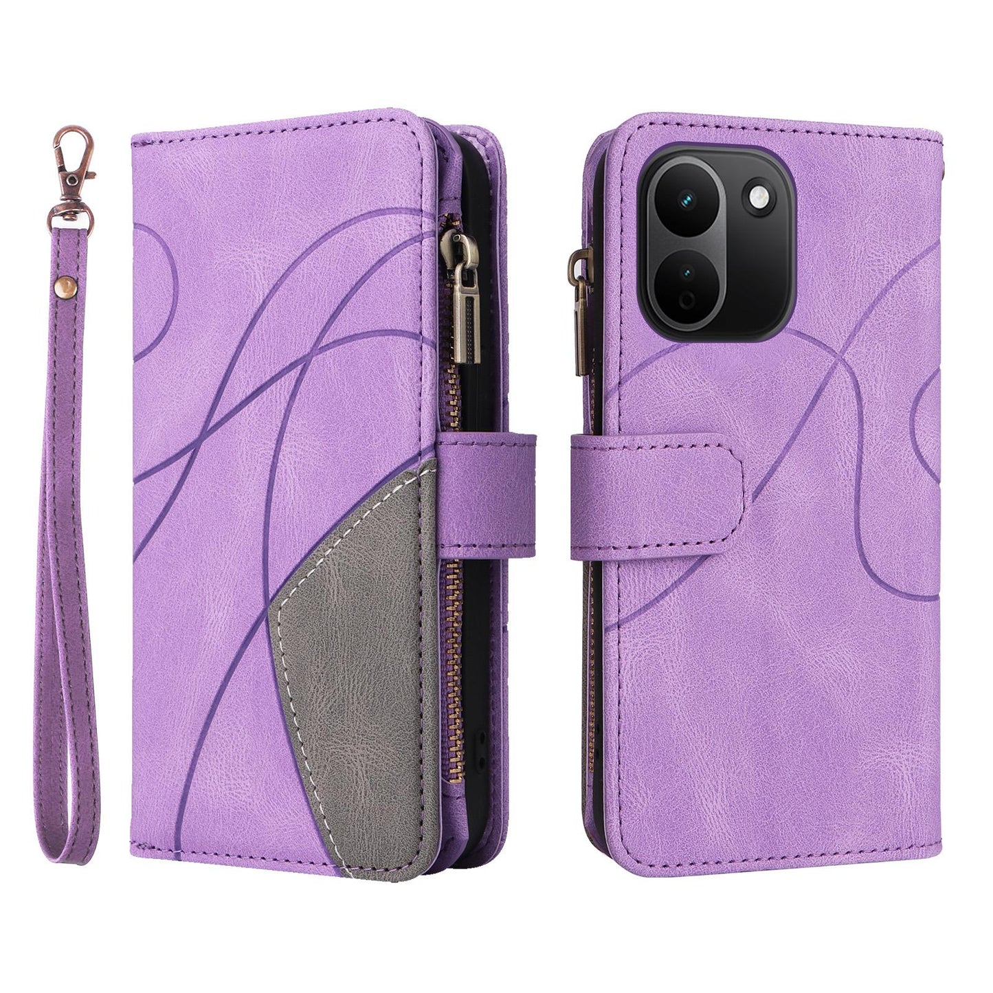 For Redmi Note 17 Pro+ 5G Global 163mm Dual-color 9 Card Slots Zipper Wallet Leather Phone Case(Purple)