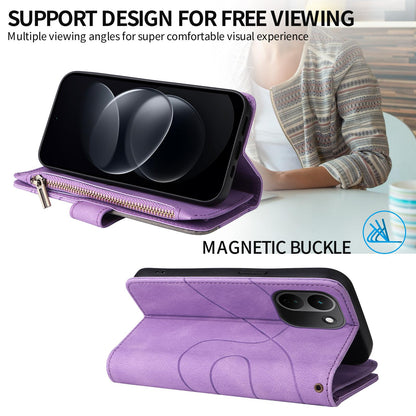 For Redmi Note 17 Pro+ 5G Global 163mm Dual-color 9 Card Slots Zipper Wallet Leather Phone Case(Purple)