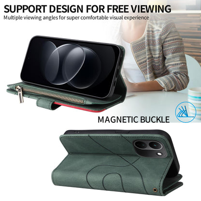 For Redmi Note 17 Pro+ 5G Global 163mm Dual-color 9 Card Slots Zipper Wallet Leather Phone Case(Green)