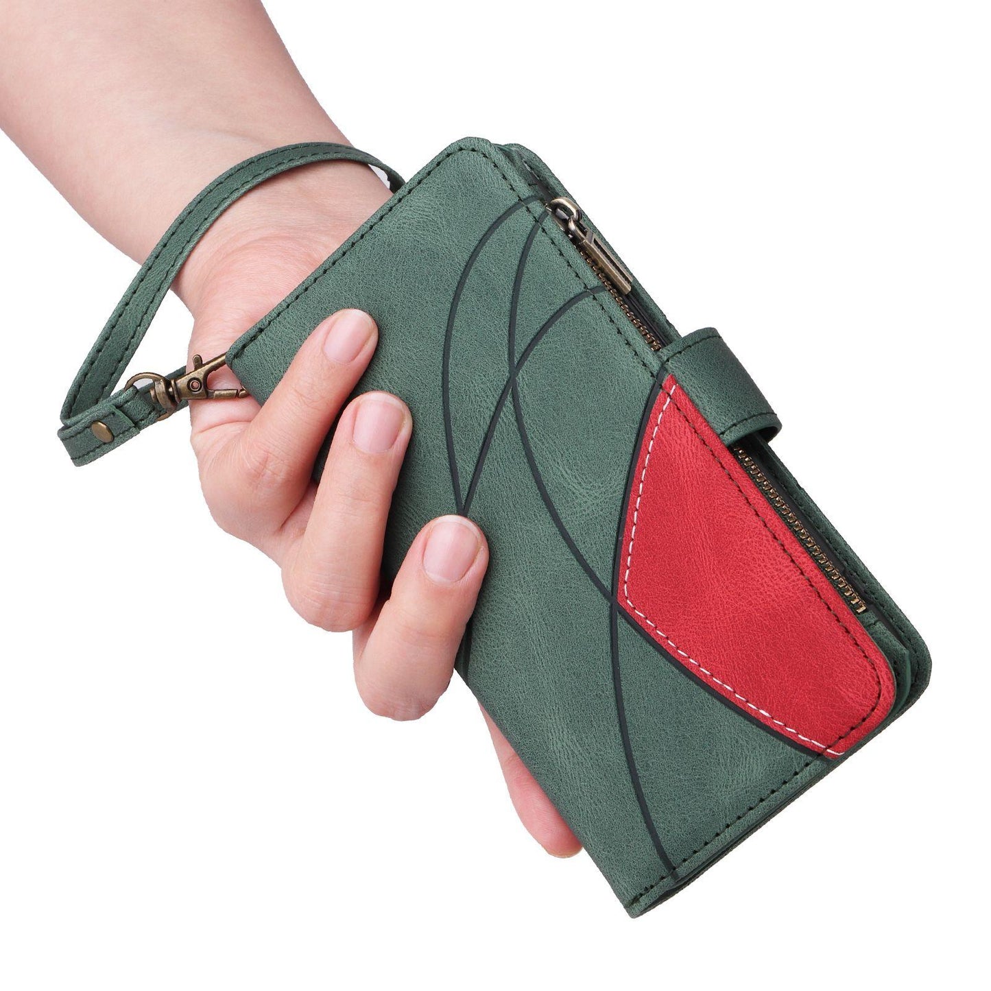 For Redmi Note 17 Pro+ 5G Global 163mm Dual-color 9 Card Slots Zipper Wallet Leather Phone Case(Green)