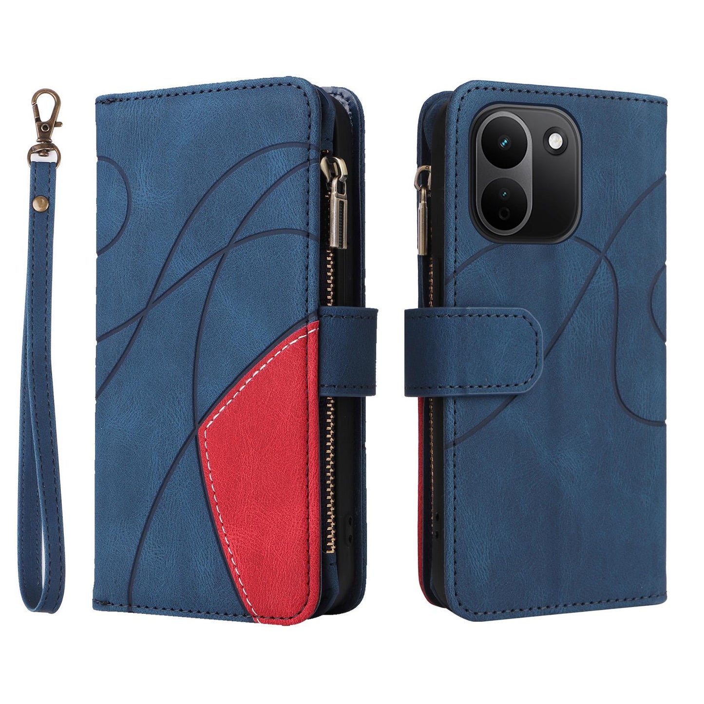 For Redmi Note 17 Pro+ 5G Global 163mm Dual-color 9 Card Slots Zipper Wallet Leather Phone Case(Blue)