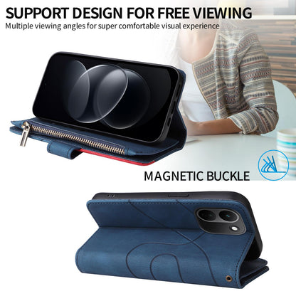 For Redmi Note 17 Pro+ 5G Global 163mm Dual-color 9 Card Slots Zipper Wallet Leather Phone Case(Blue)
