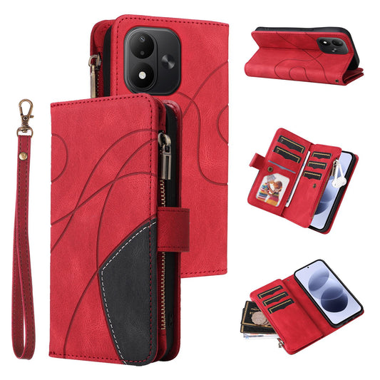 For Redmi Note 17 5G/4G Global 171mm Dual-color 9 Card Slots Zipper Wallet Leather Phone Case(Red)