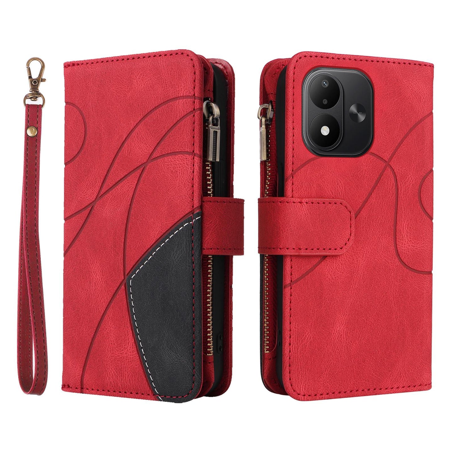 For Redmi Note 17 5G/4G Global 171mm Dual-color 9 Card Slots Zipper Wallet Leather Phone Case(Red)