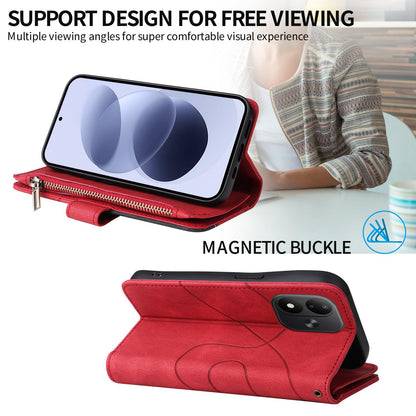 For Redmi Note 17 5G/4G Global 171mm Dual-color 9 Card Slots Zipper Wallet Leather Phone Case(Red)
