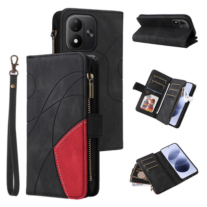 For Redmi Note 17 5G/4G Global 171mm Dual-color 9 Card Slots Zipper Wallet Leather Phone Case(Black)