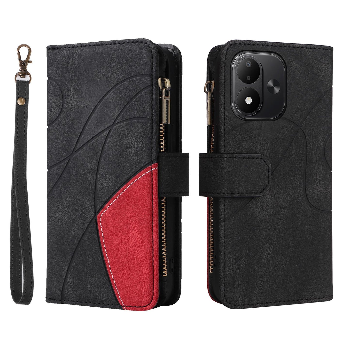 For Redmi Note 17 5G/4G Global 171mm Dual-color 9 Card Slots Zipper Wallet Leather Phone Case(Black)