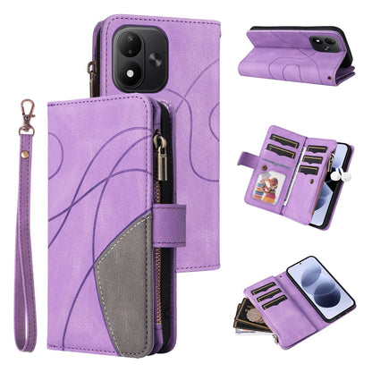 For Redmi Note 17 5G/4G Global 171mm Dual-color 9 Card Slots Zipper Wallet Leather Phone Case(Purple)